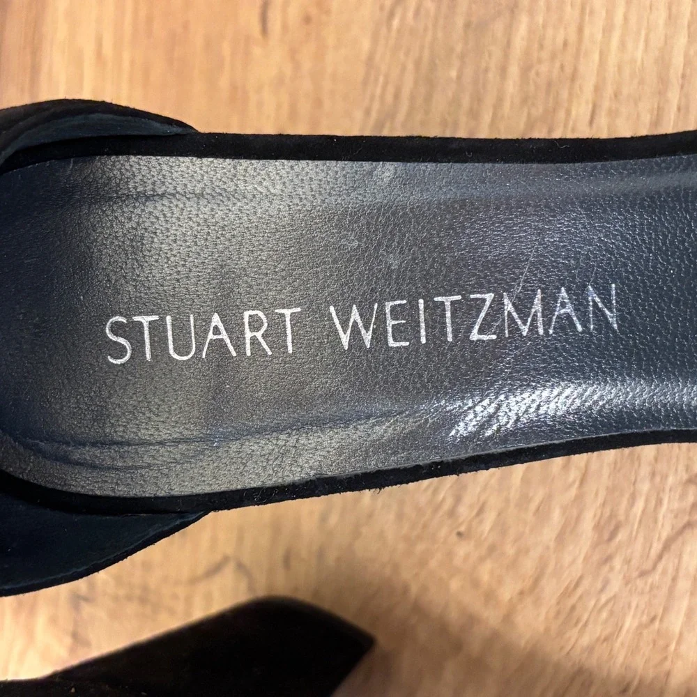STUART WEITZMAN NearlyNude Heel Sandals Black Suede Women Size 7 Formal Open Toe